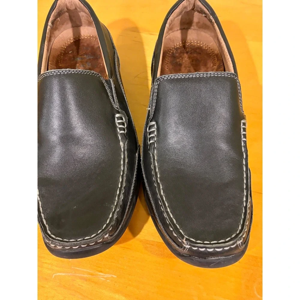 Vionic Preston Mens Leather Loafers Black Slip On Shoes Size 7